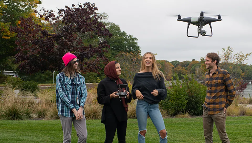 U N E students work with drones as part of their innovation project