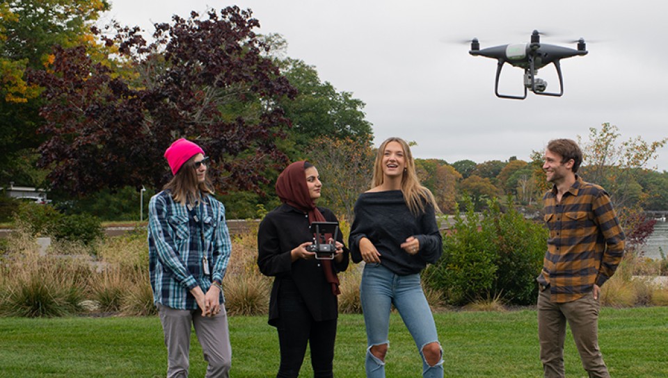 U N E students work with drones as part of their innovation project