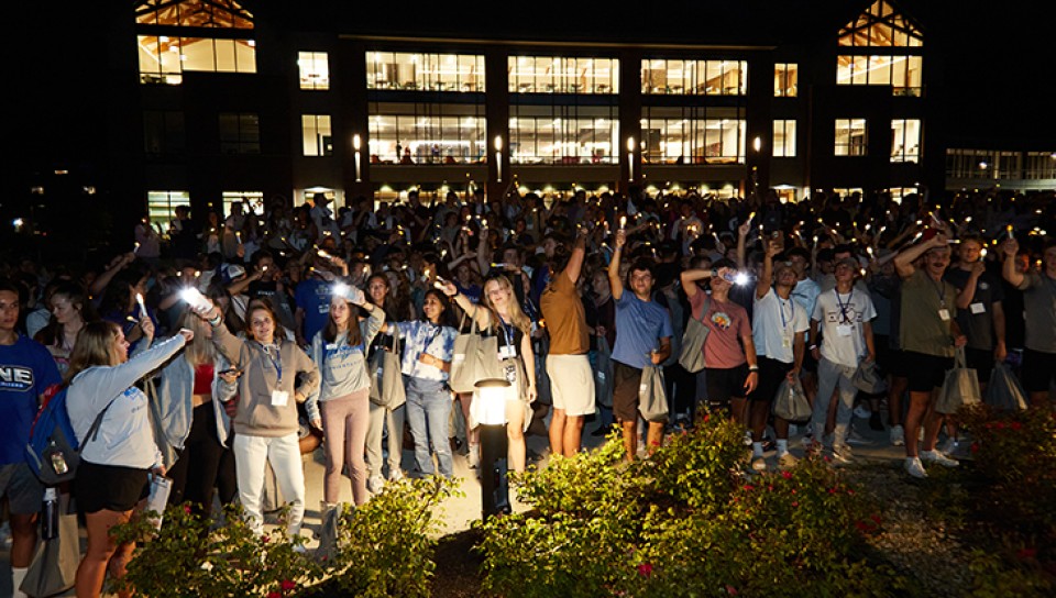 Students gather at First Night on the campus quad