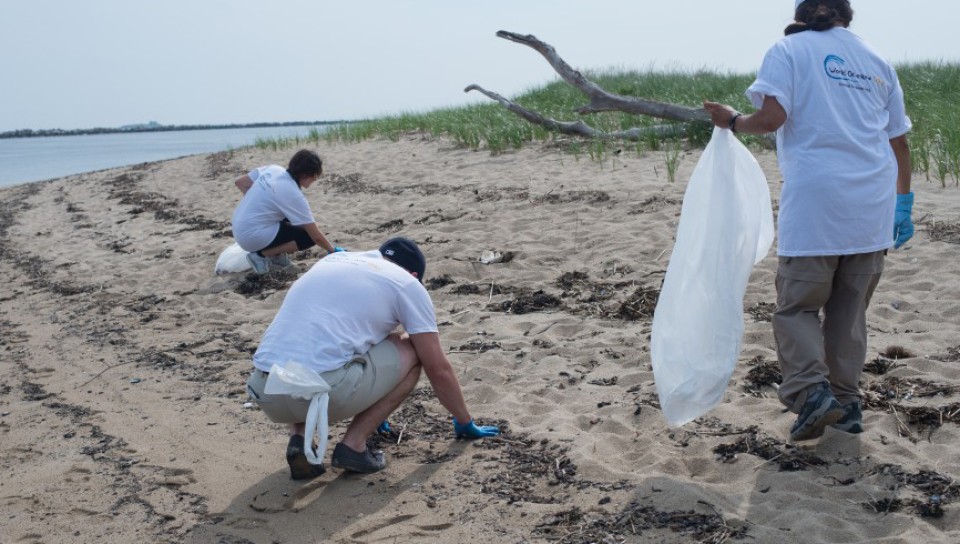 U N E students take part in the coastal clean up removing trash from freddy beach