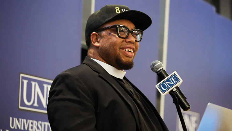 Reverend Lennox Yearwood speaks at the climate teach-in