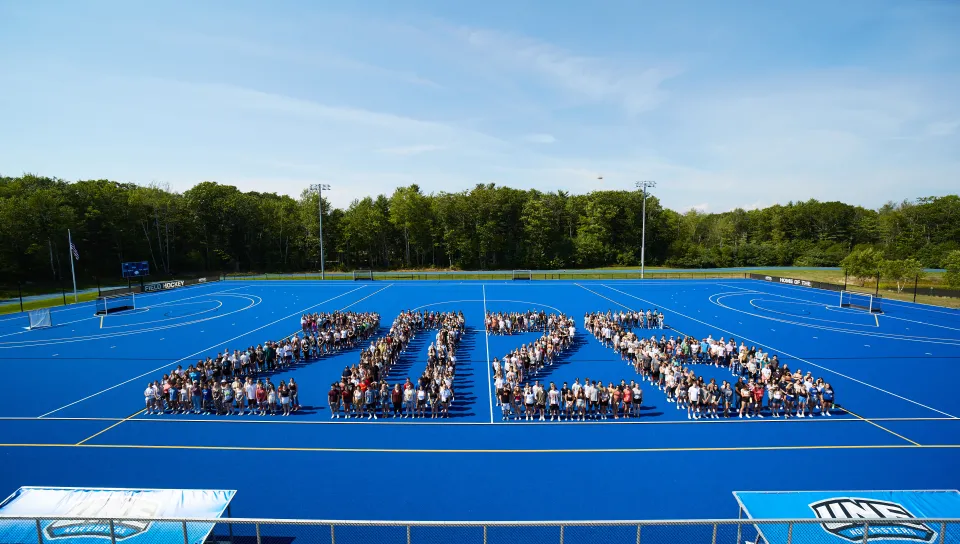 Students in the Class of 2026 pose in the shape of the year 2026