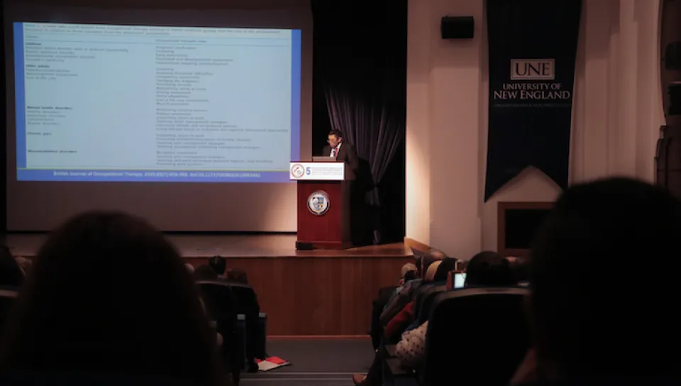 Photo of a speaker at the OT conference in Morocco