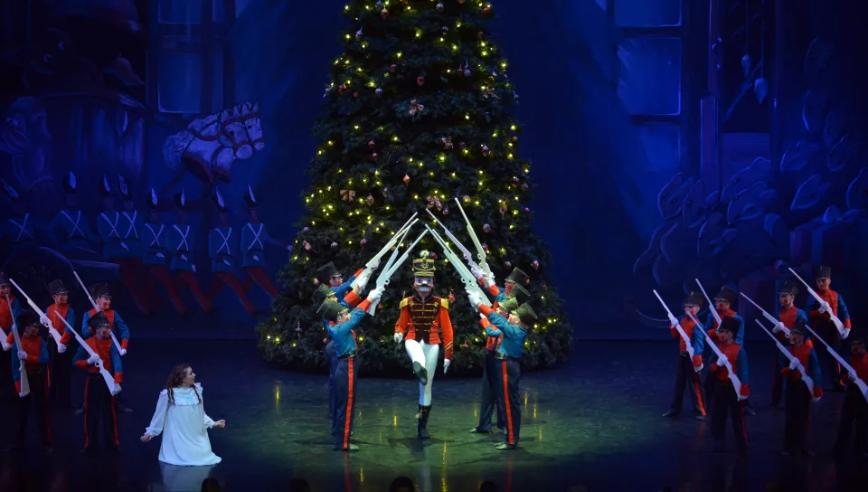 Dancers perform "The Nutcracker" onstage