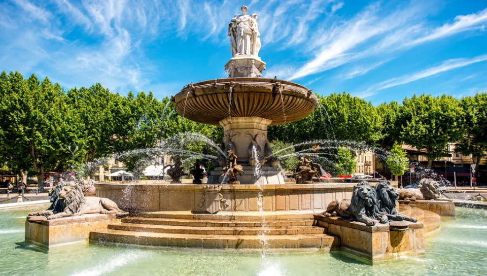 View of an elaborate French water fountain