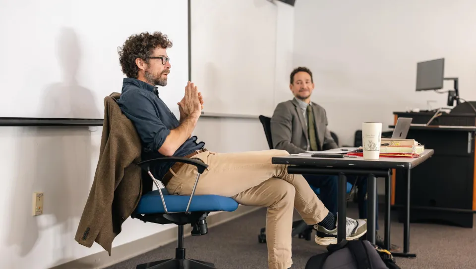 Two UNE professors lead class discussion