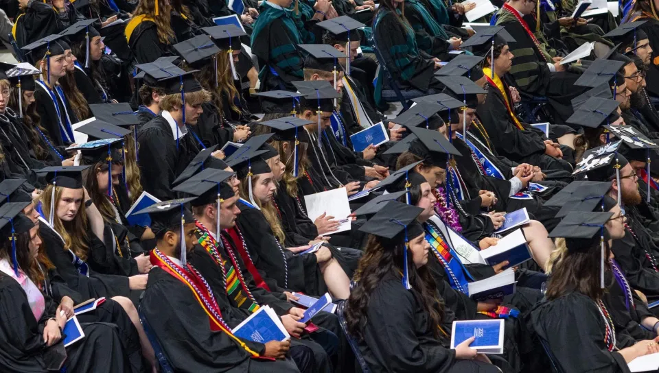 Graduating students attend the ceremony at the Cross Insurance Arena