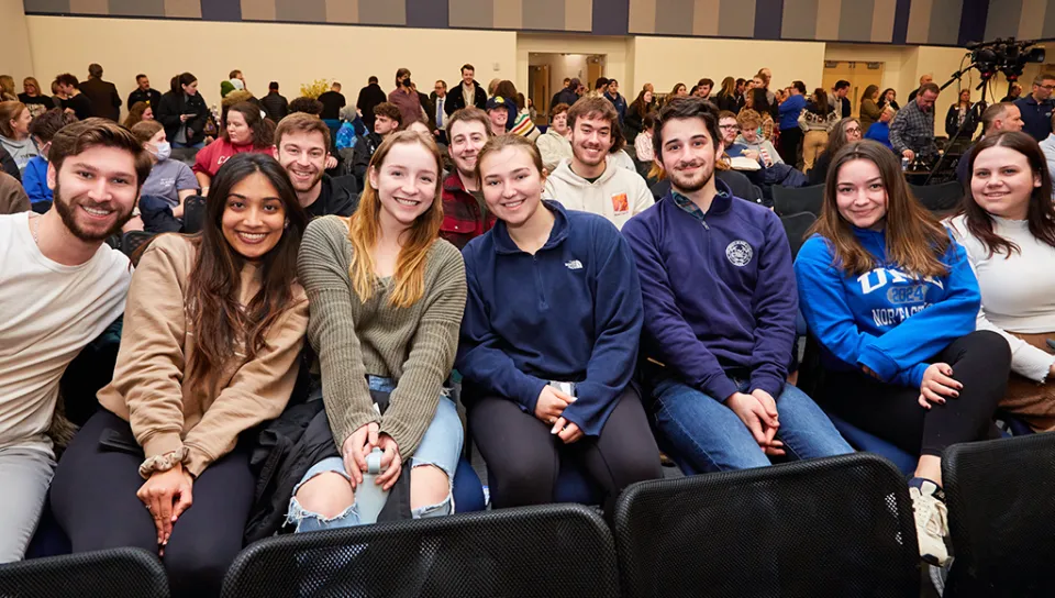 A crowd of students at a past President's Forum