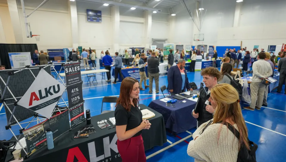 UNE students meet with employers at a career fair
