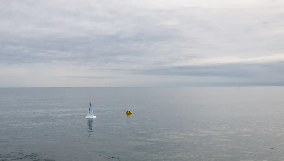 The wave buoy and data instruments floating in Saco Bay