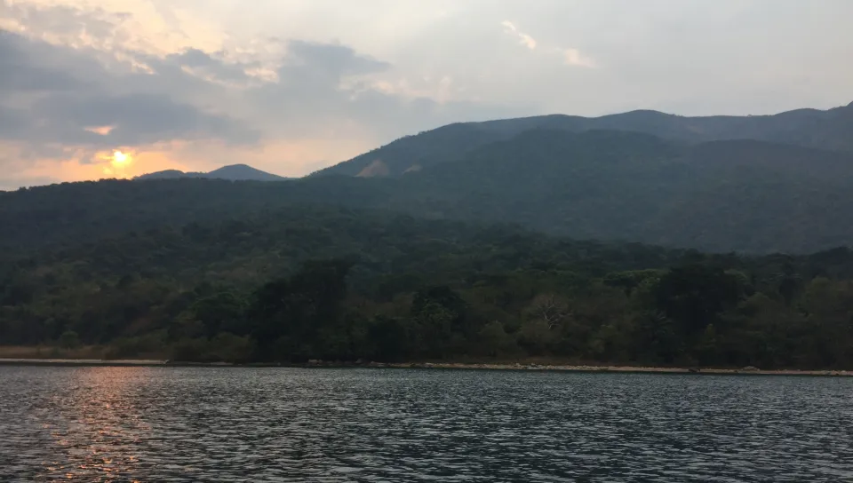 The Gombe National Park landscape at sunset