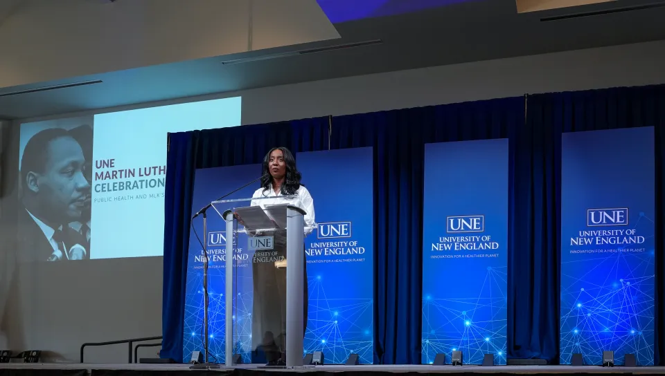 Melissa Hue addressing the crowd