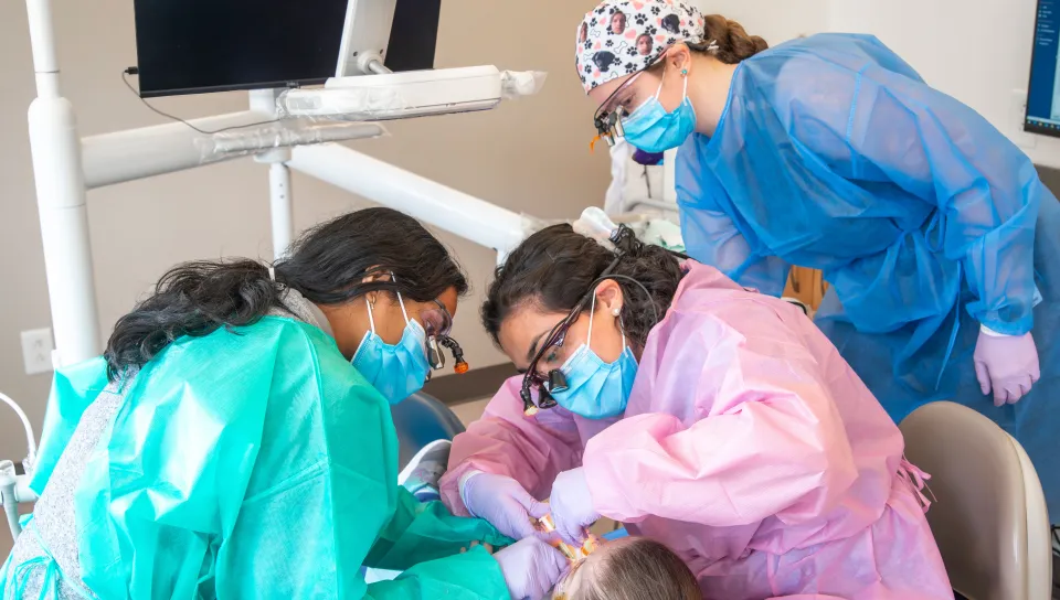 UNE dentistry and dental hygiene students provide oral health care for a pediatric patient