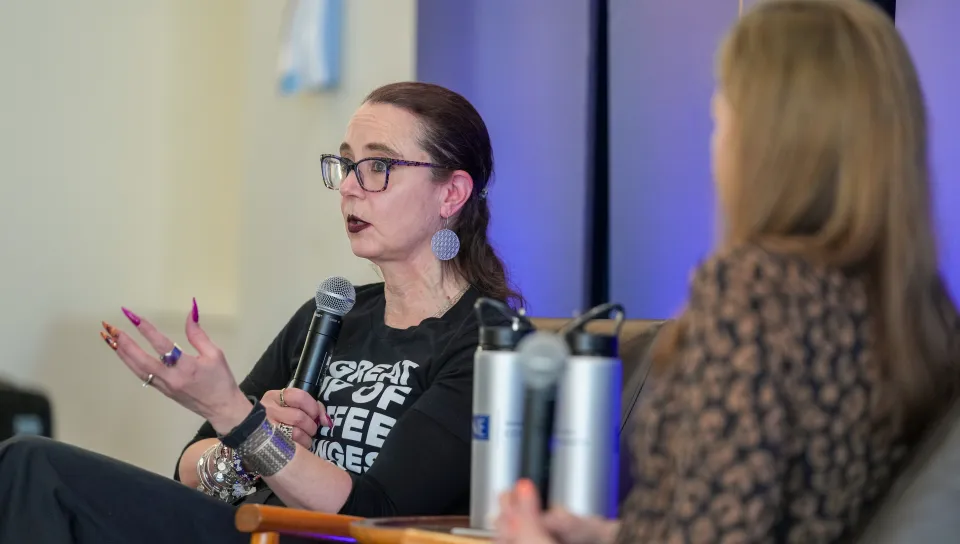 Mary Allen Lindemann discussing Coffee By Design with Penny Guyton