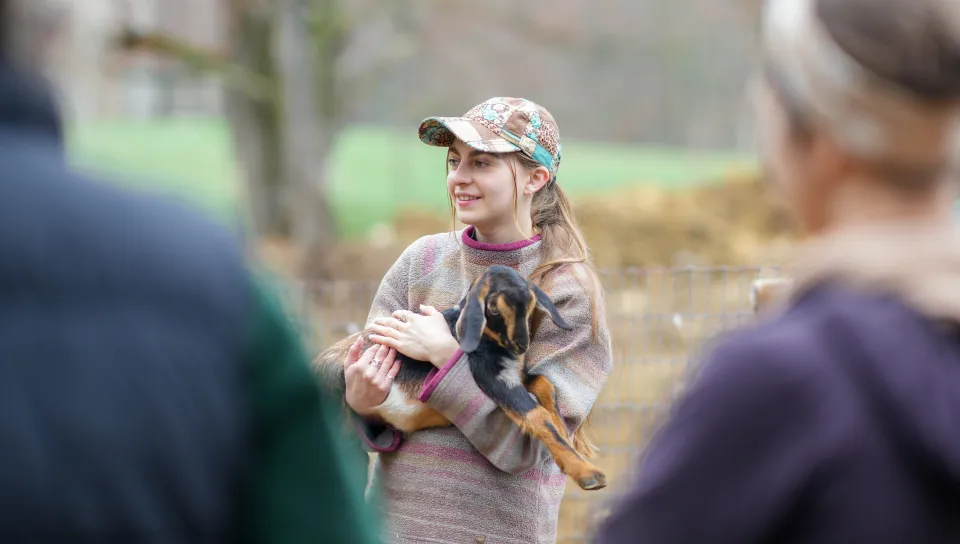 On April 14, University of New England Assistant Clinical Professor Emily Estell, M.P.H., RDN, LD, partnered with a local sheep-and-goat dairy farm in nearby Alfred to provide her nutrition students with an intimate, hands-on lesson in exactly how some local farmers work to support healthier food sources and a healthier planet.