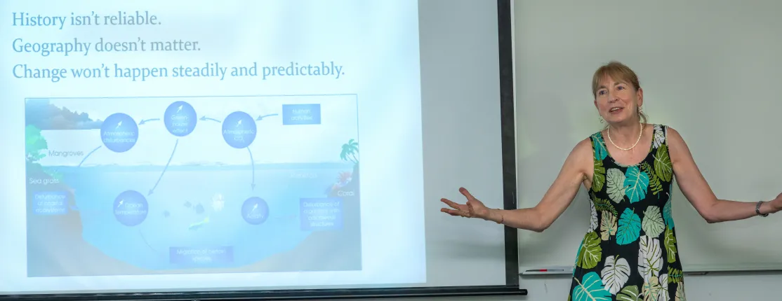 UNE's Susan Farady presents a slideshow