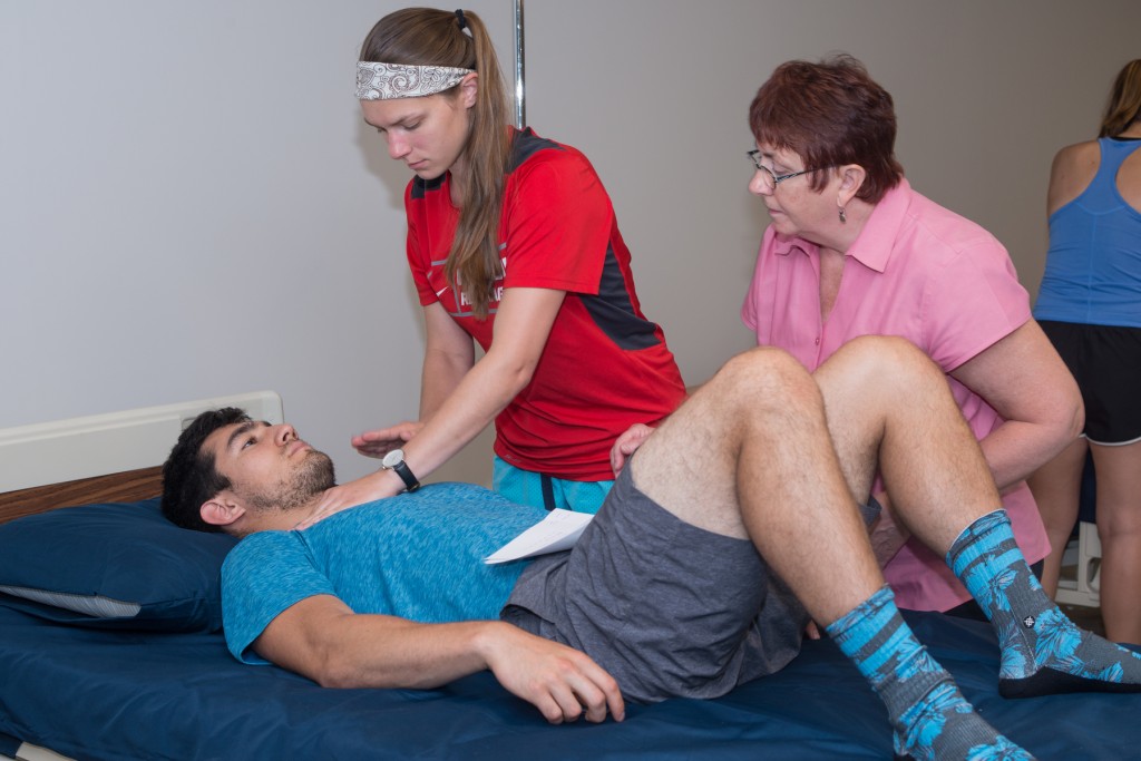 PT lab exercise at UNE physical therapy school in Maine.