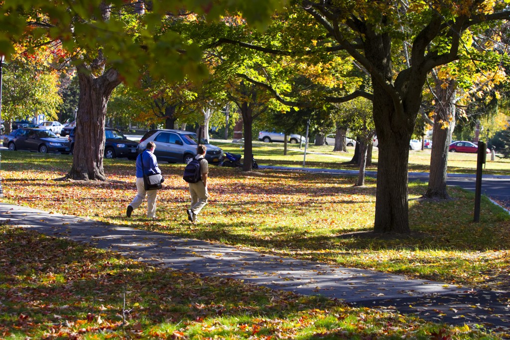 Students on portland campus in the fall