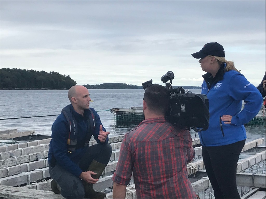 NBC Boston's Danielle Waugh interviews Adam St. Gelais at the Bangs Island Mussels farm