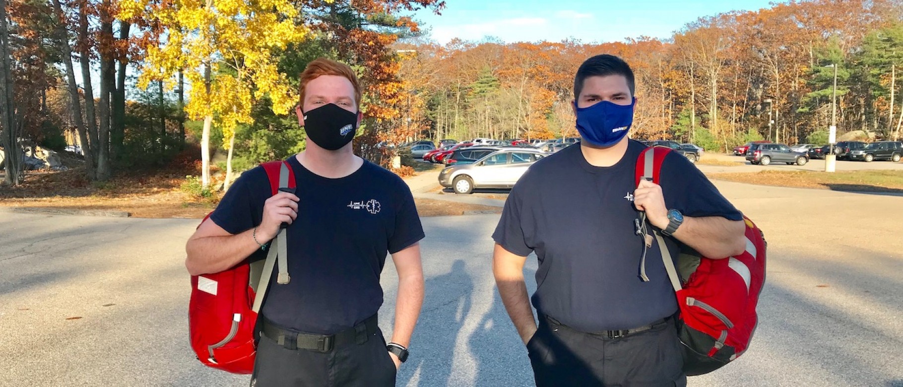 Liam Prescott and Jacob Audet are two of the officers of UNE's EMS team