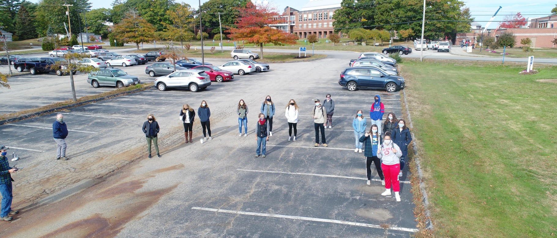 GIS students taken from a drone during GIS Day activities