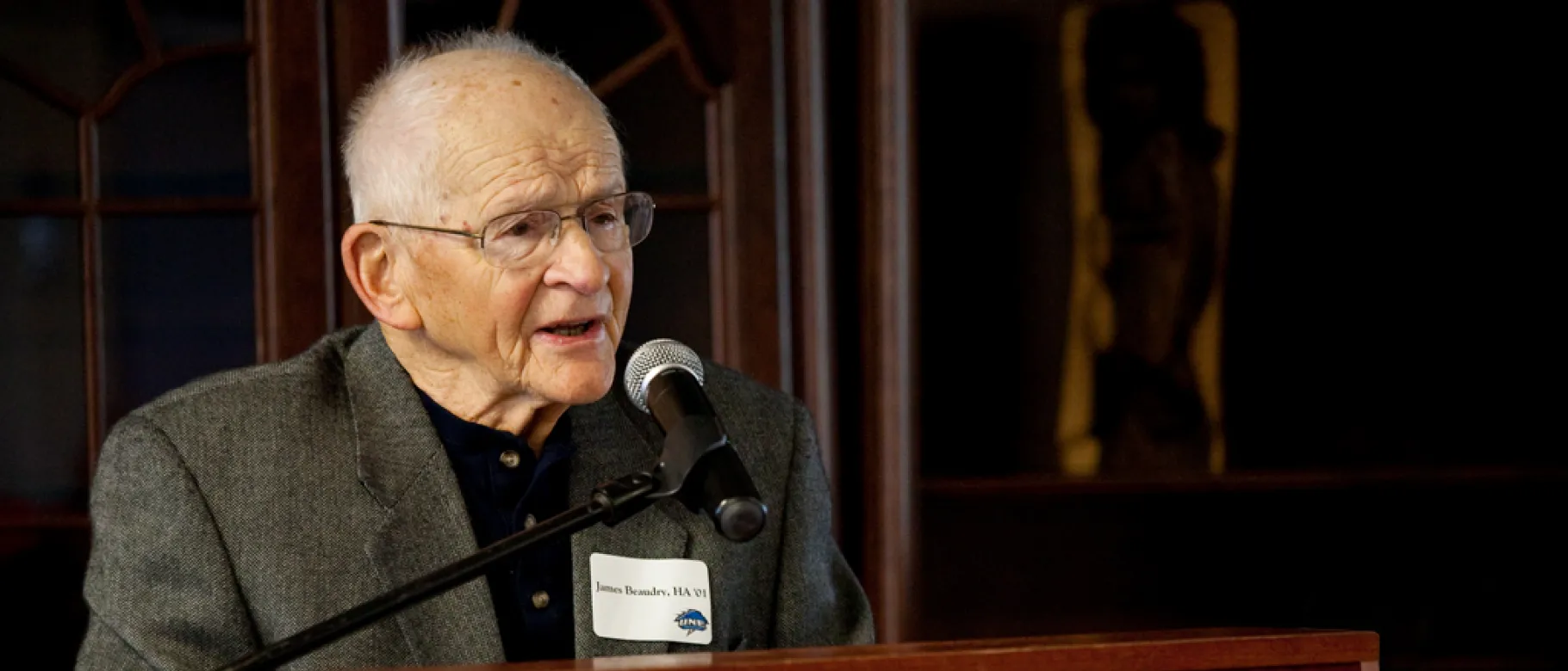 Former Athletic Director Jim Beaudry giving speech