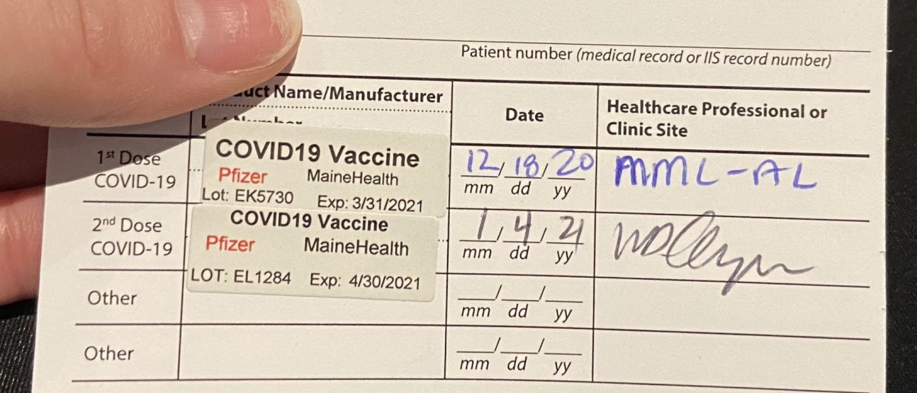 Bischoff's vaccination card