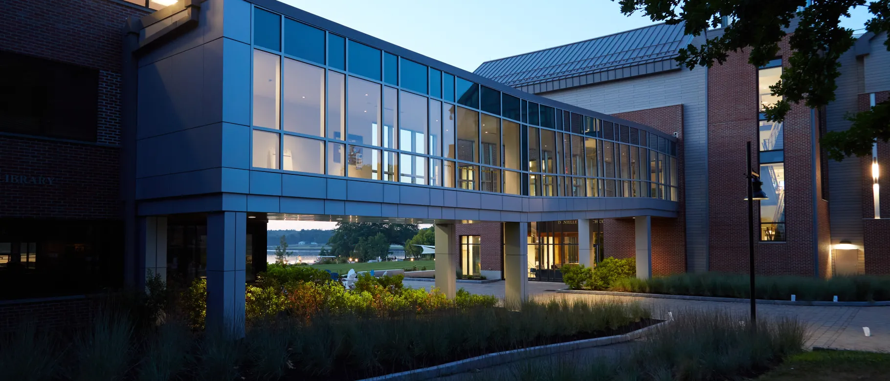 Photo of walkway to Ripich Commons at twilight