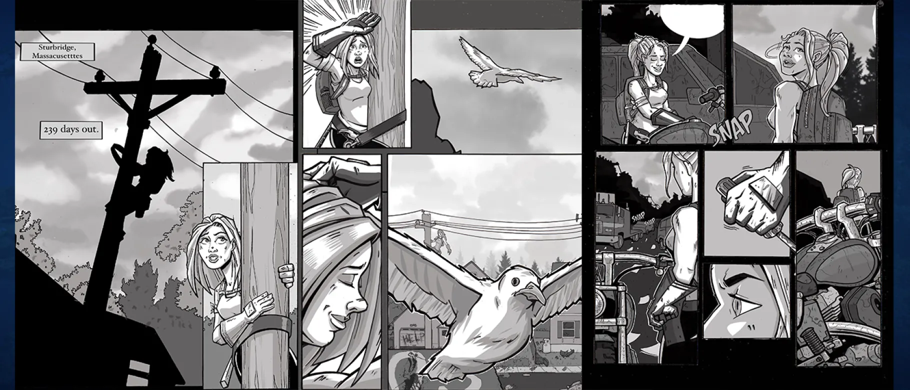 Illustrations from local artist Jefferson Coniaris' work "Event: Terminus" depict surviving a zombie apocalypse.