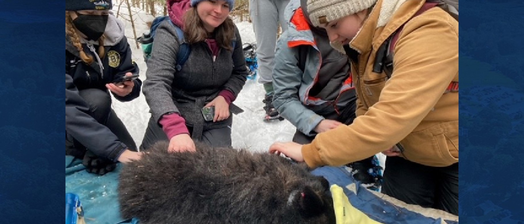 Students with bear cub