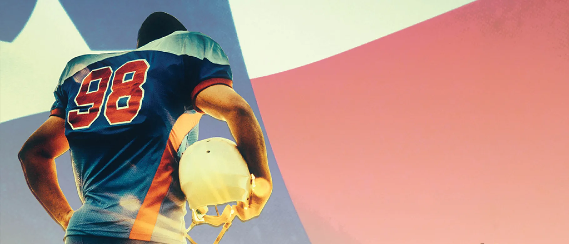 Graphic depicting a football player holding a helmet