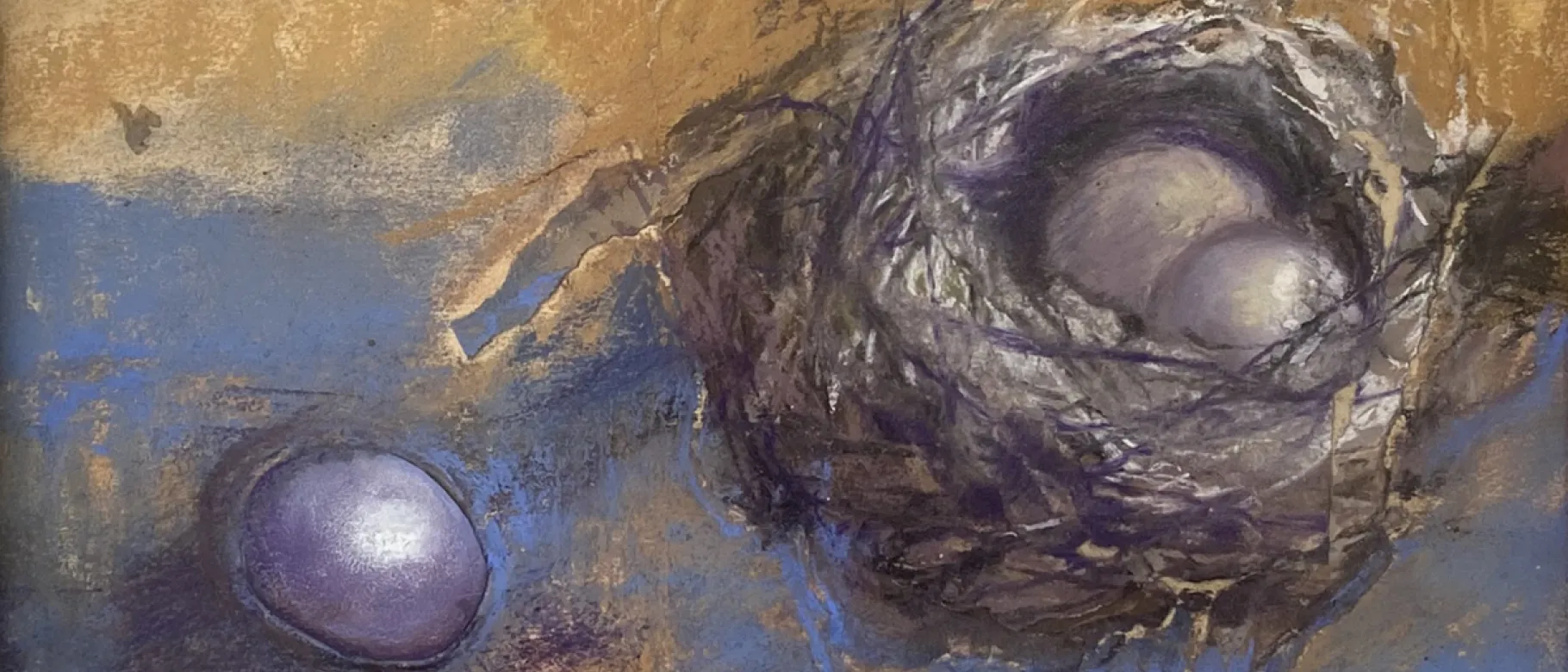 A bird's nest painted in pastels. Work by Laetitia Borden-Macos. 