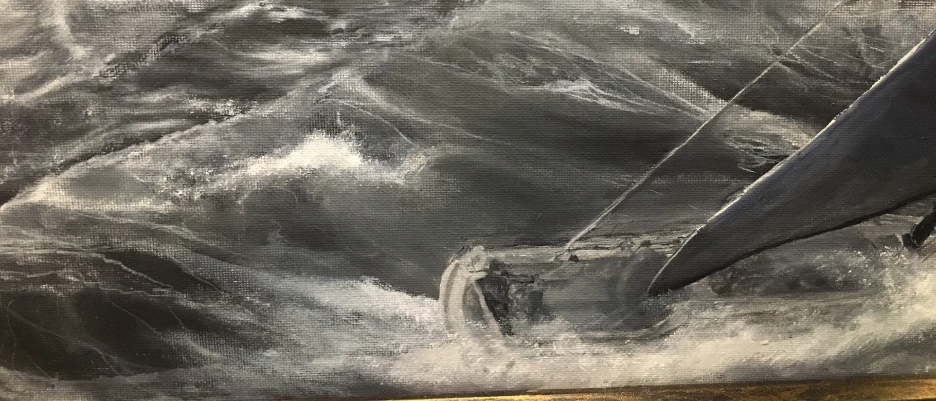 "Rocky Shore," an oil painting of ocean waves by Ted Johnson