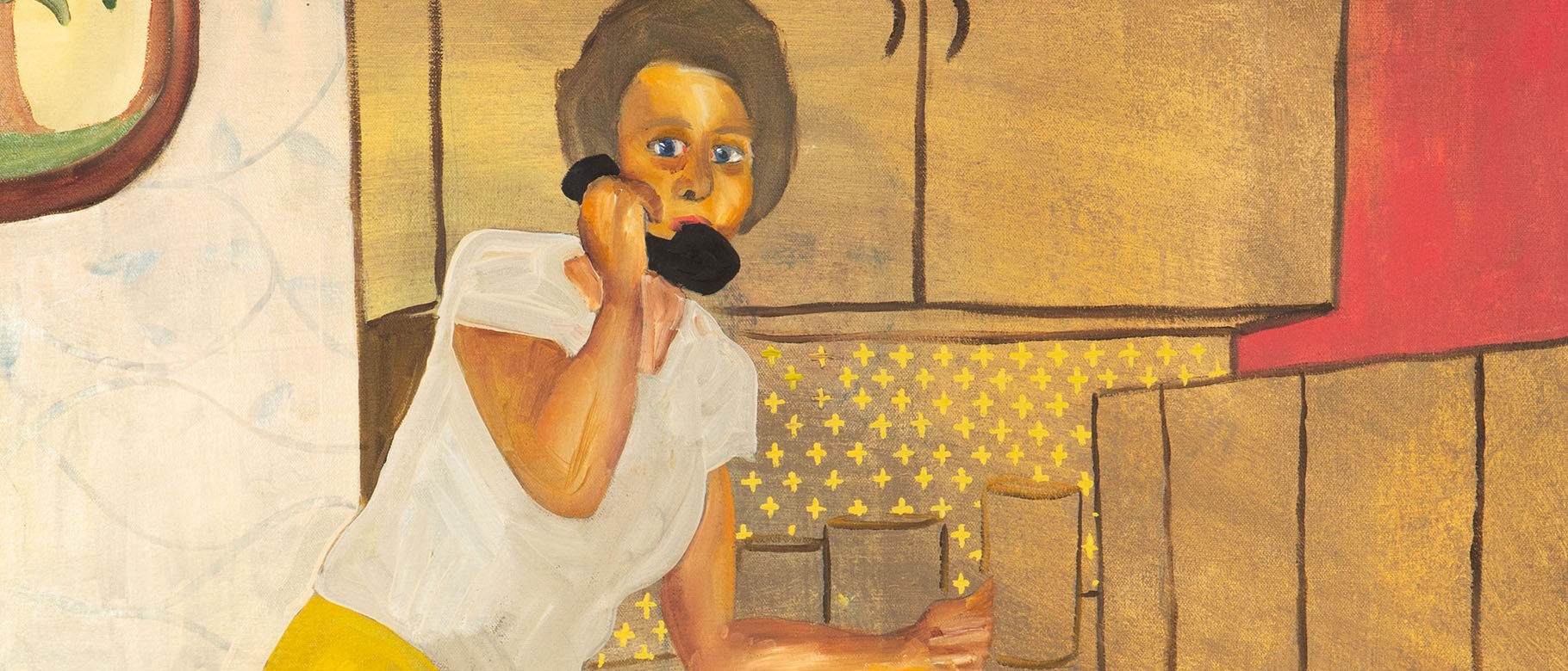 Cropped image of Scout Curtin's "Bernadette's Kitchen Phone (study)," 18" x 24", Oil on Canvas, 2019.