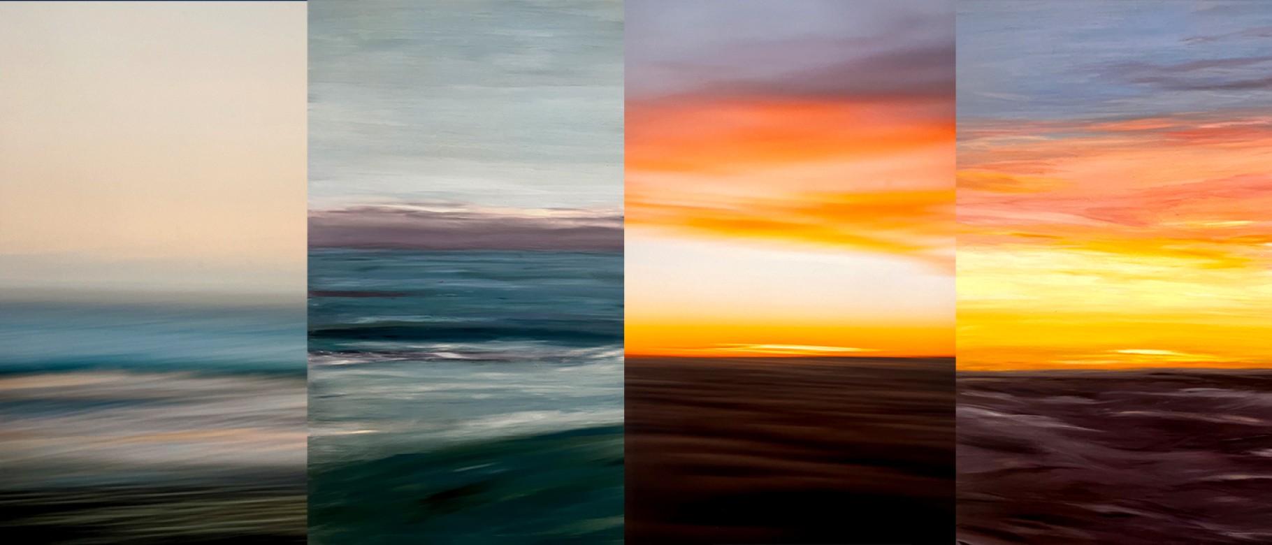 A composite image of seaside photos and paintings by mother and son Wendy and Nathaniel Kaye