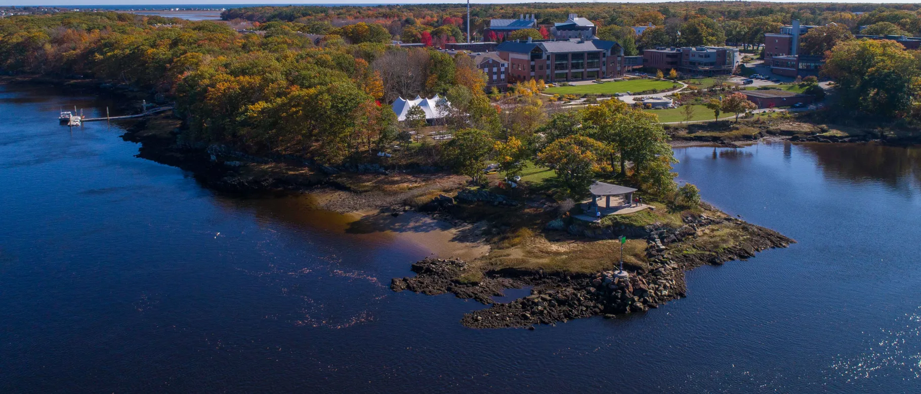 Fall aerial of UNE Biddeford Campus