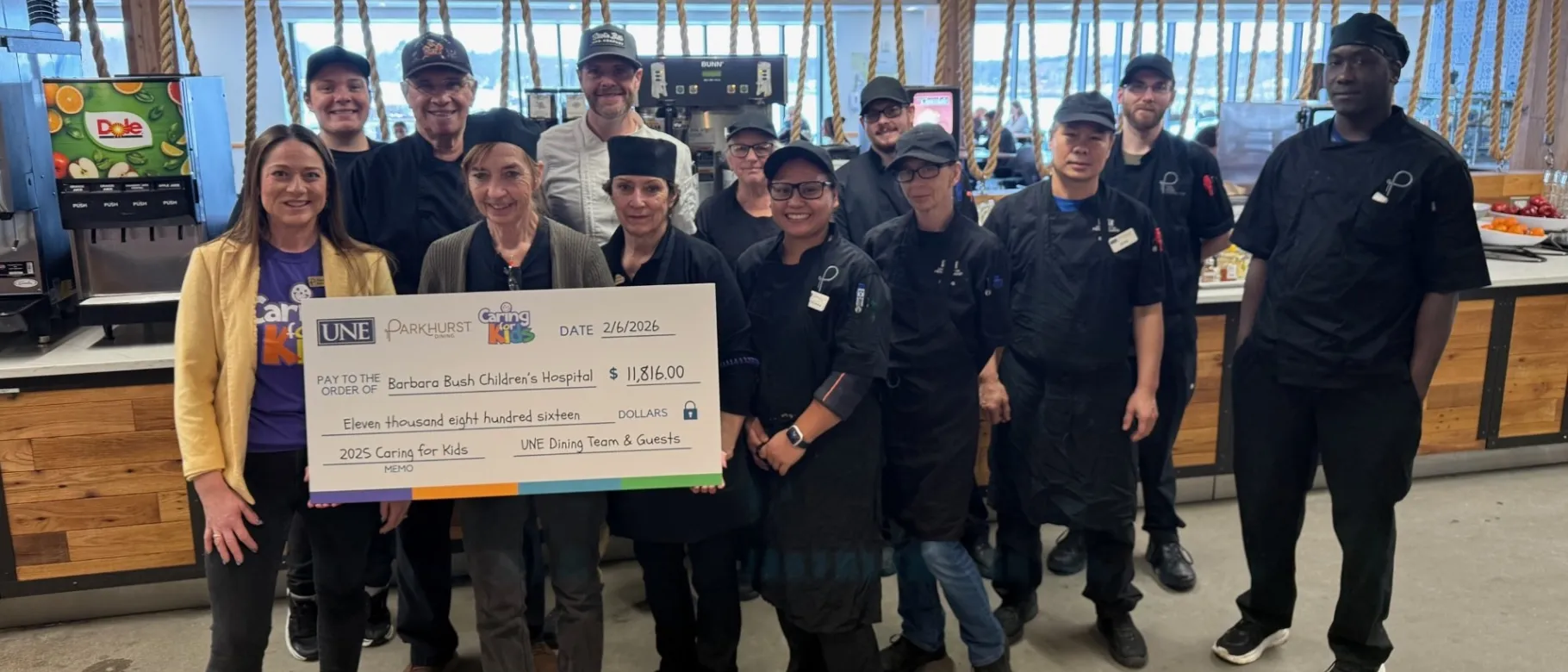 UNE’s Parkhurst Dining staff supports Barbara Bush Children’s Hospital with donation of nearly $12,000
