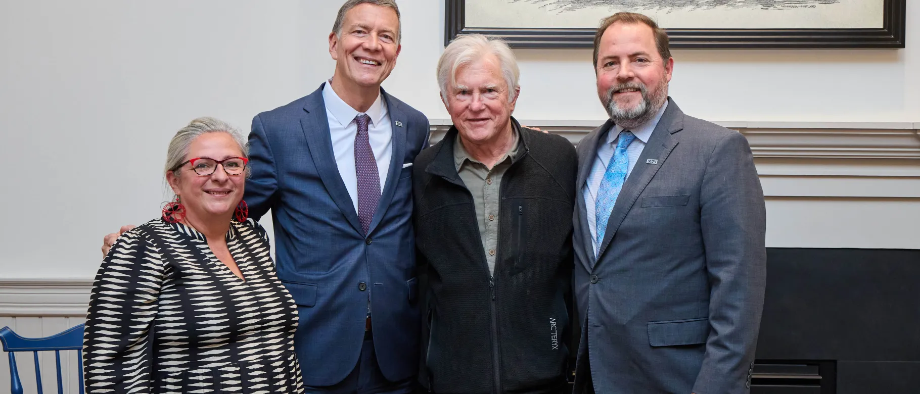 UNE's Gwen Mahon, James Herbert, and Jim Irwin with David Shaw