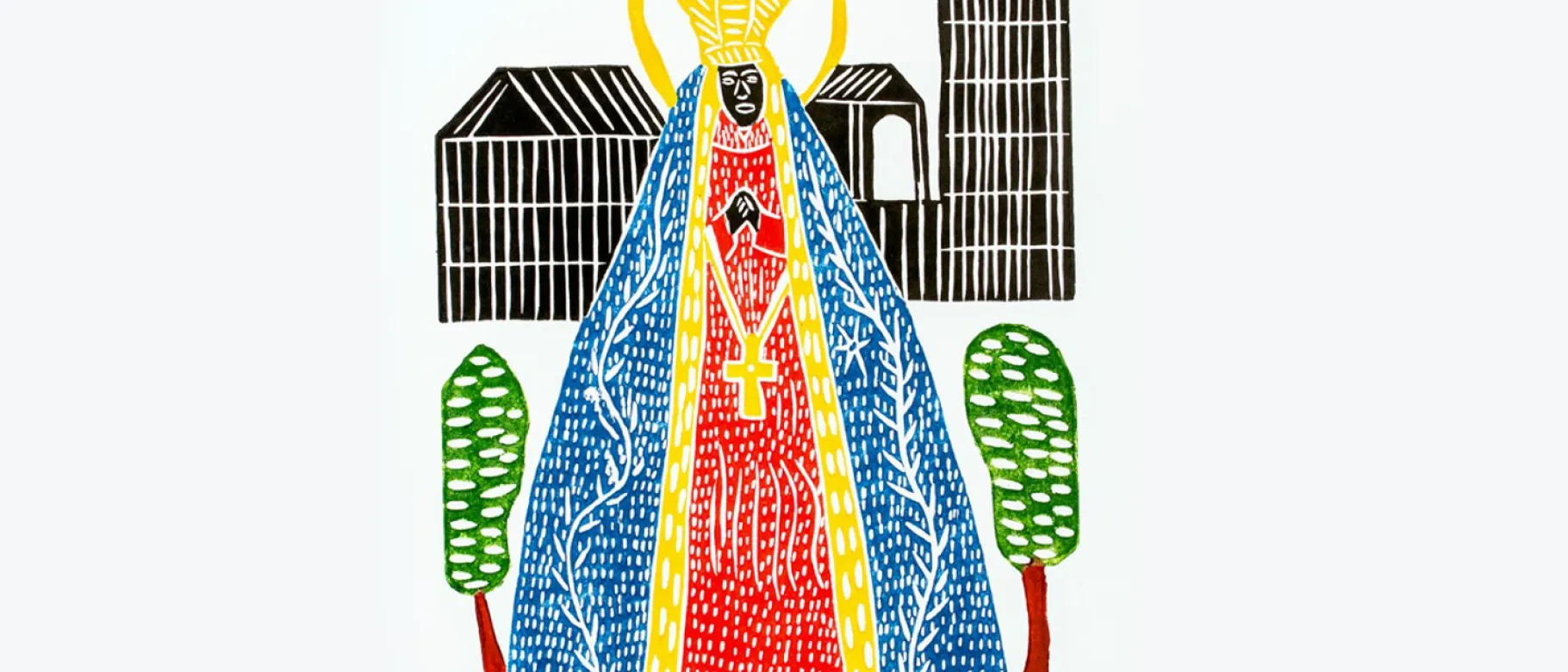 Nossa Senhora de Aparecida (Our Lady of Aparecida, Patroness of Brazil), by J. Borges, colored woodblock print, 26 x 19 inches,