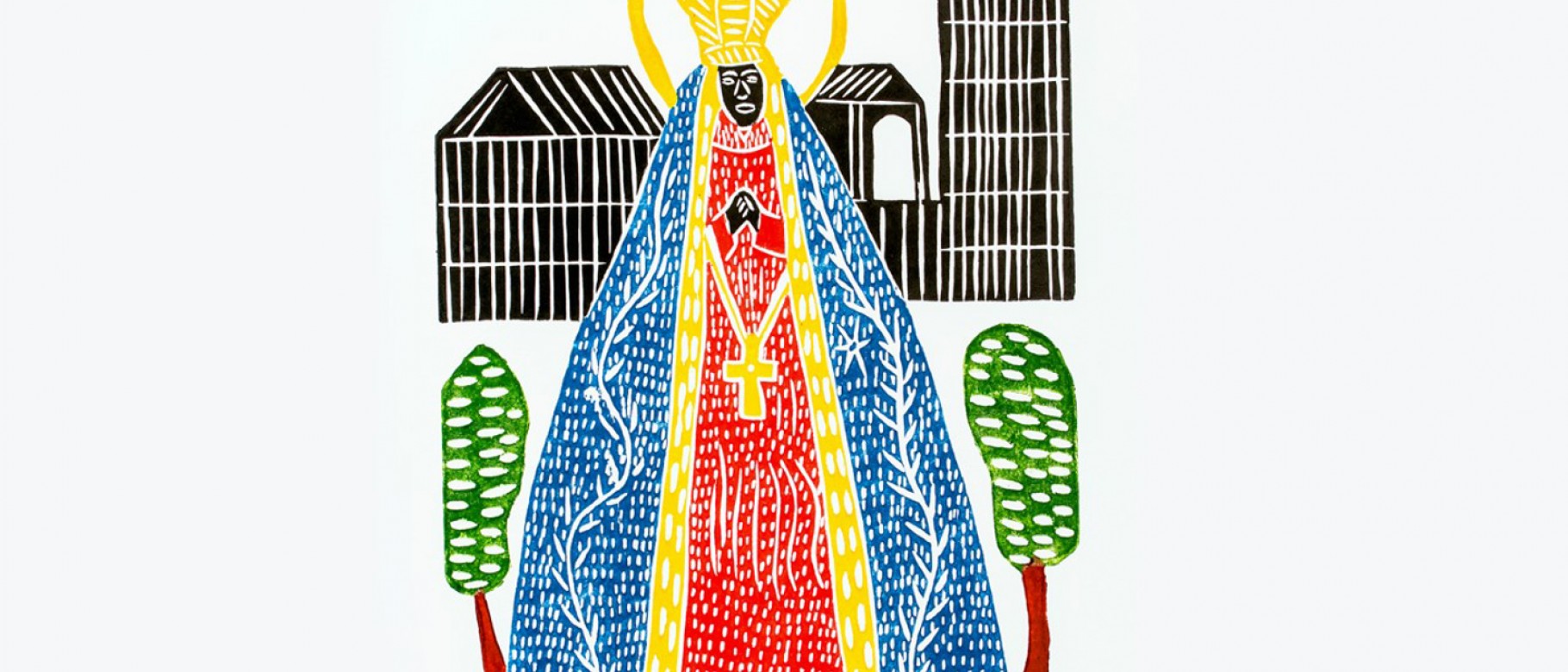 Nossa Senhora de Aparecida (Our Lady of Aparecida, Patroness of Brazil), by J. Borges, colored woodblock print, 26 x 19 inches, 