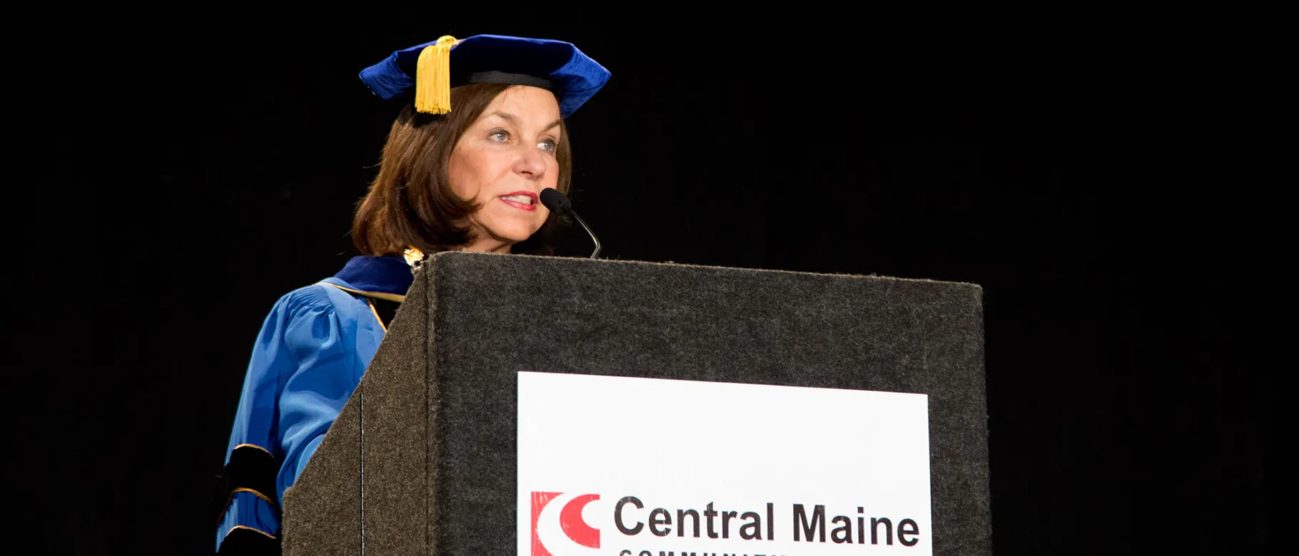 UNE President Danielle Ripich addresses the 2016 class of Central Maine Community College.