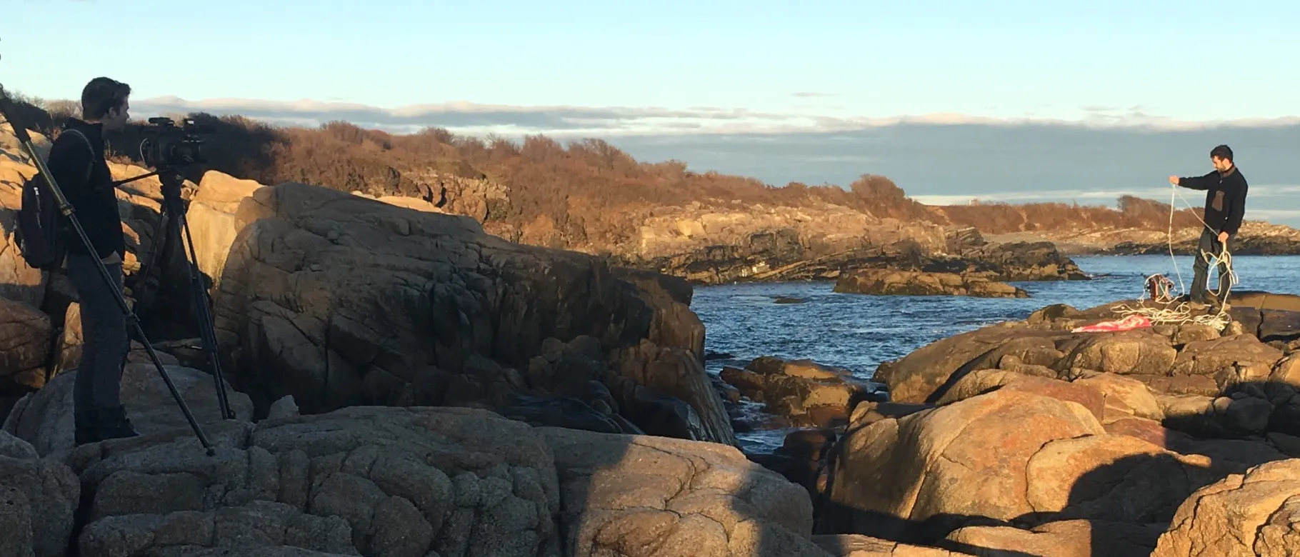 Matt Scheuer '16 prepares to drop his underwater ROV into the ocean