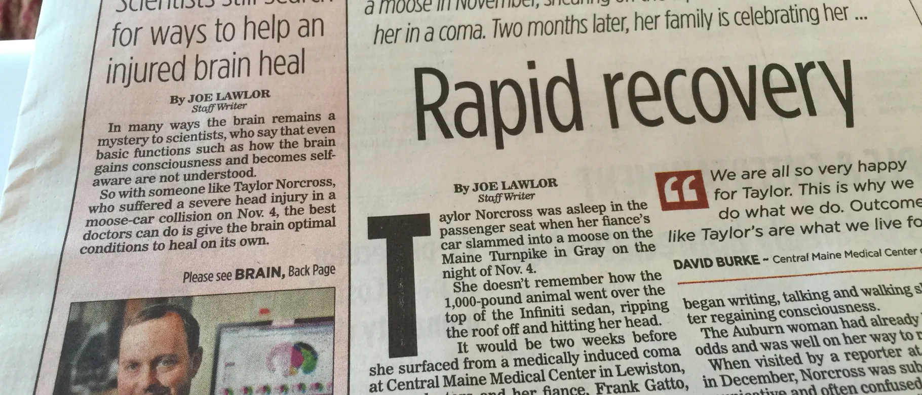 Michael Burman quoted on the front page of the 'Portland Press Herald'