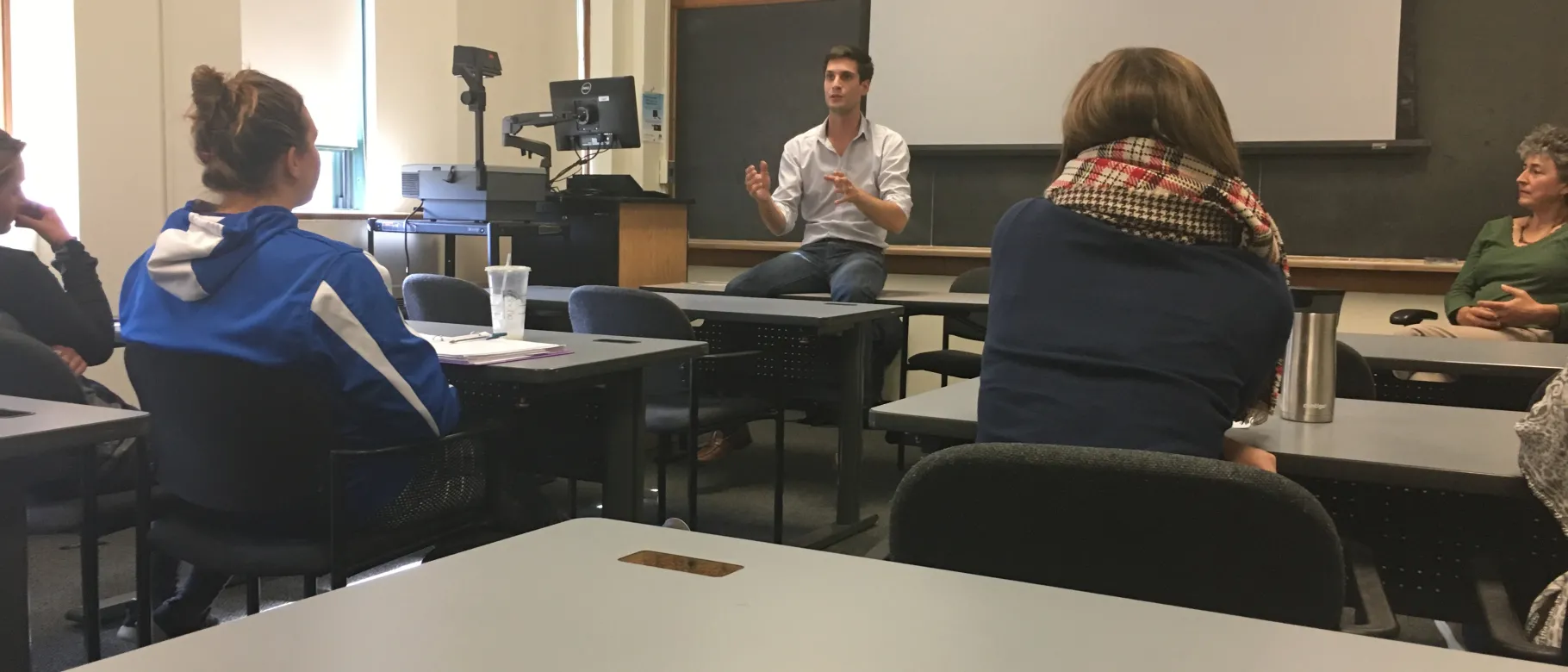 Filmmaker Diogo Freire talks with students
