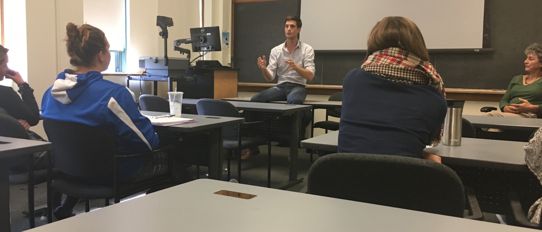 Filmmaker Diogo Freire talks with students 