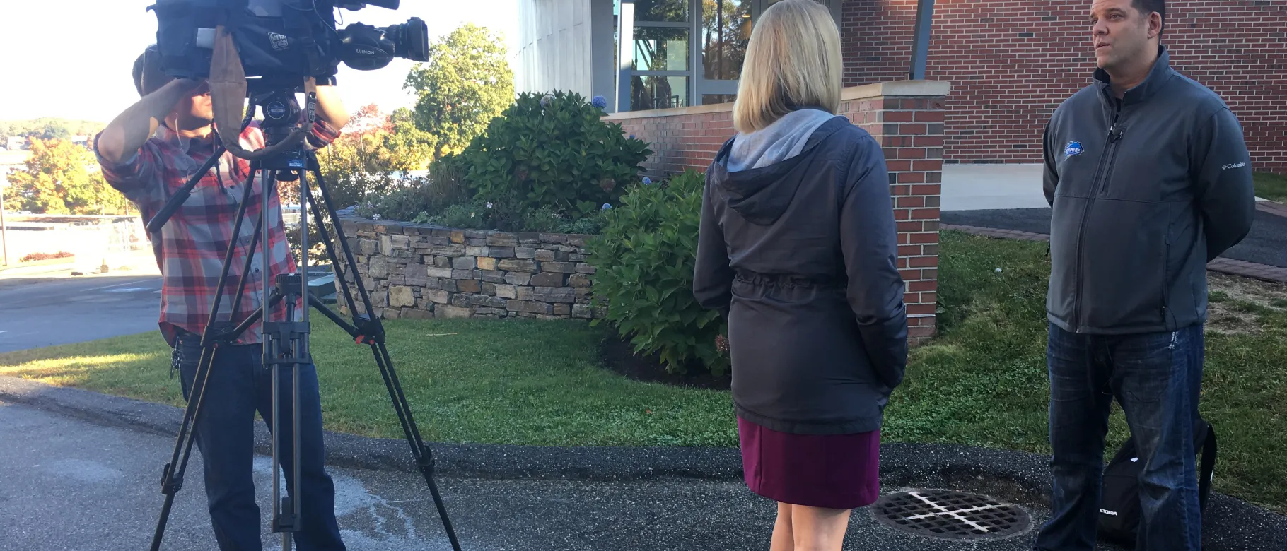 UNE student Chris Keller is interviewed by 'WGME'