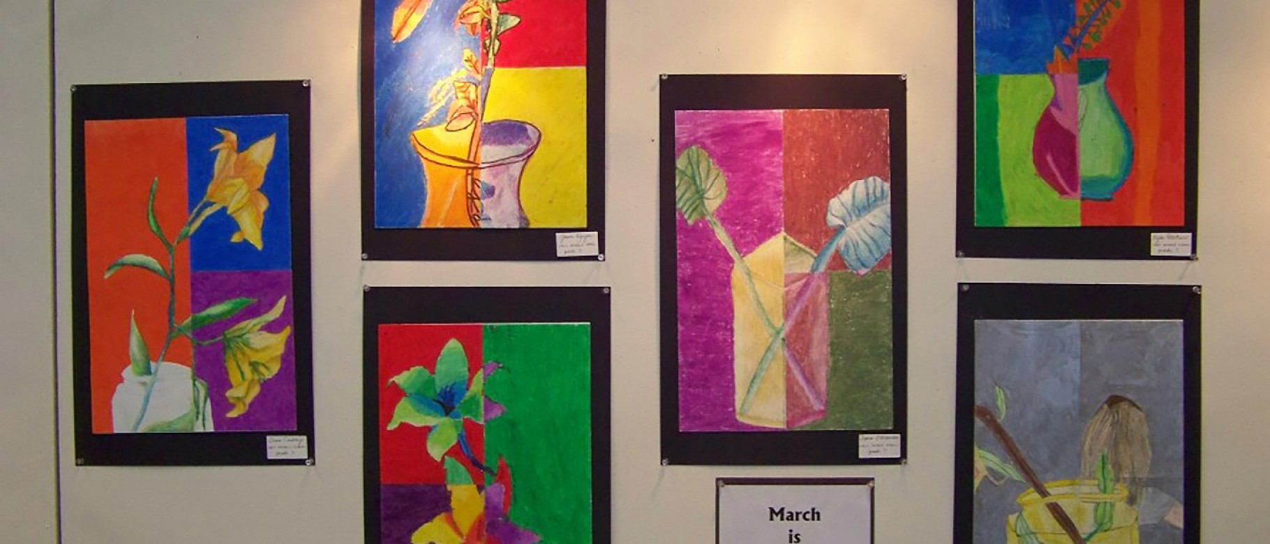 Paintings by students at Saco Middle School on display at the Campus Center