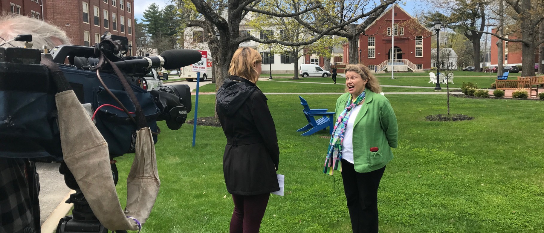 UNE's Dora Mills being interviewed for WGME-TV
