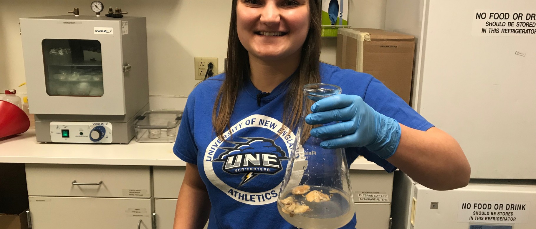Student Emily Hanson is doing research on microplastics found in shellfish