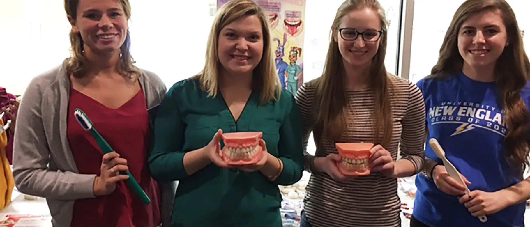 L-R: Dental Hygiene students Gabrielle Gosselin ('17), Cassie Fickett ('17), Olivia Hopkins ('20) and Victoria Verbitzki ('20).